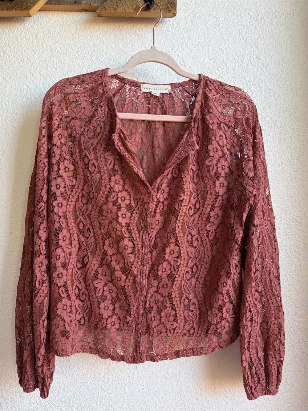 Lovestitch Mauve Sheer Floral Lace Blouse Medium